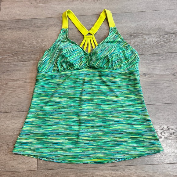 ZeroXposur Swimsuit Top Size 14 Large Green Blue Yellow Tankini Swimwear - Picture 1 of 4